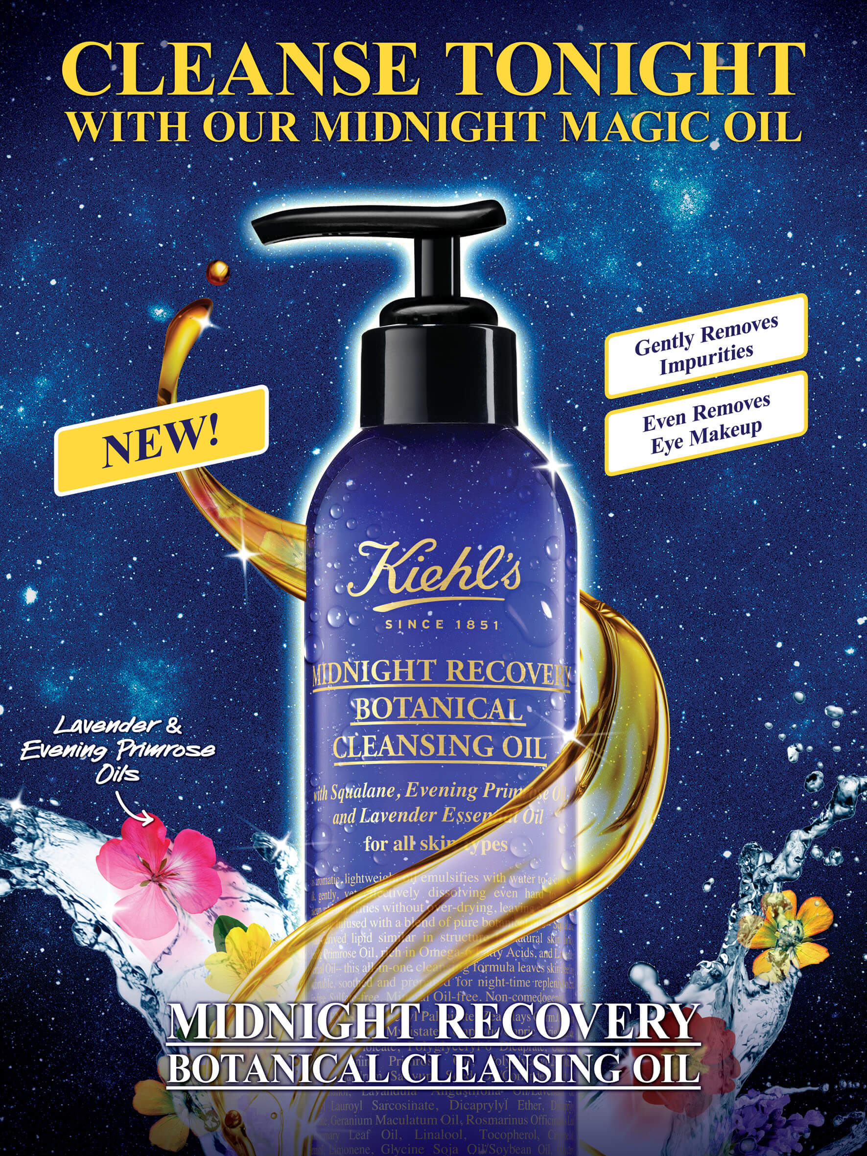 Kiehl's , Midnight Recovery Botanical Cleansing Oil  , คลีนซิ่งออยล์ล้างสิ่งสกปรก , คลีนซิ่งออยล์ , ล้างหน้าลดความมัน 