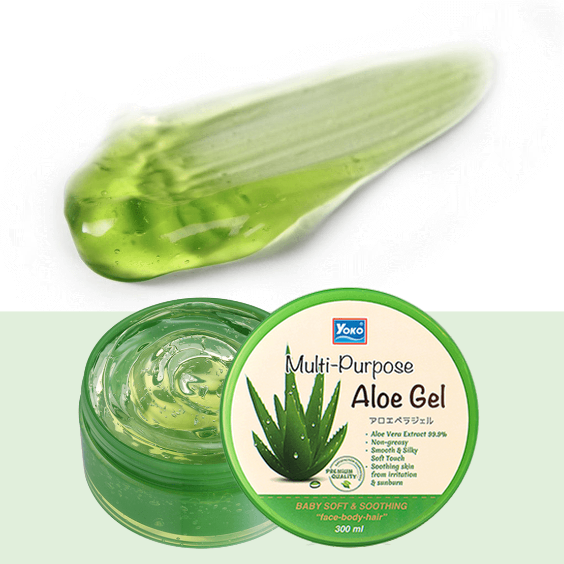 Yoko Multi-Purpose Aloe Gel   เจลบำรุงผิว เนื้อบางเบา ซึมซาบเร็ว ไม่เหนียวเหนอะหนะ ช่วยลดอาการระคายเคืองผิวจากแสงแดด และเพิ่มความชุ่มชื้นให้แก่ผิว สามารถดูแลได้ทั้งผิวหน้า ผิวกาย และเส้นผม