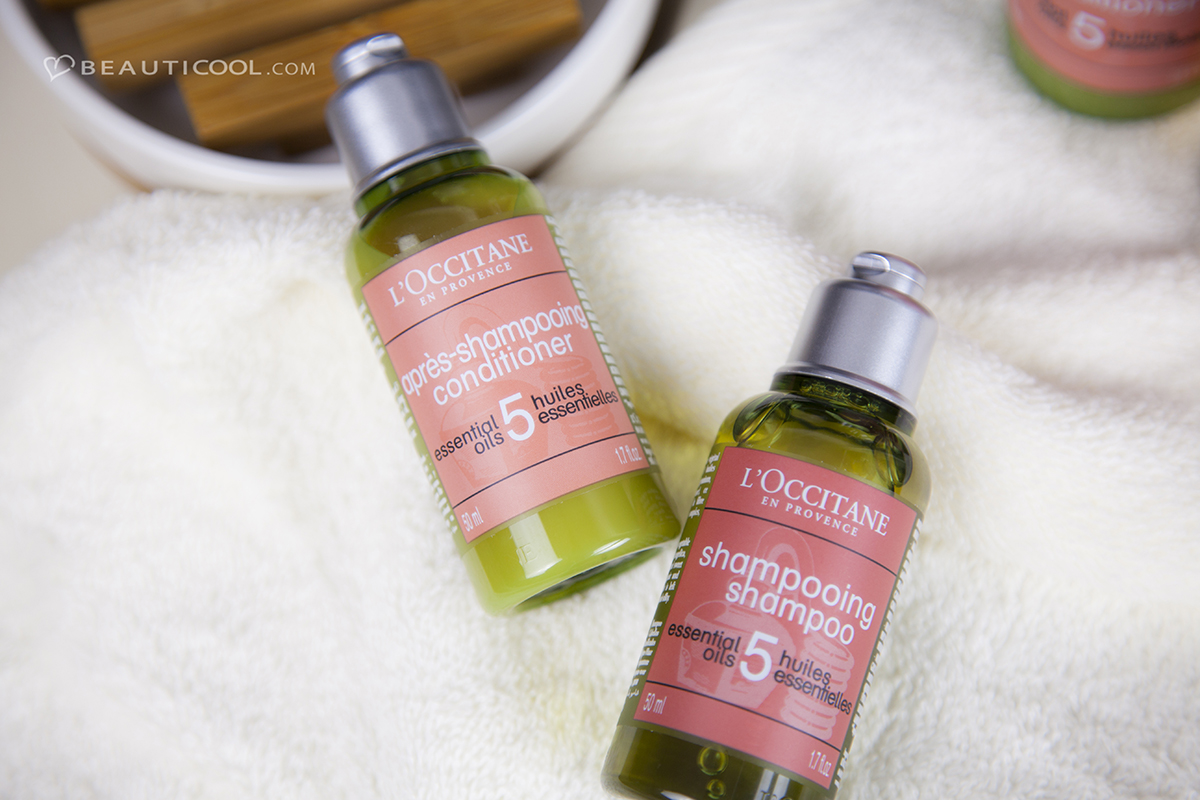 L'Occitane Set Essential Oils Shampoo 50 ml + Essential Conditioner Oils 50 ml   แชมพูที่ประกอบไปด้วยสารต่อต้านผมขาดร่วง ที่ได้มาจากเอสเซนเชี่ยลออยล์ถึง 5 ชนิด คือ กระดังงา สวีทออรเรนจ์ ลาเวนเดอร์ เจอราเนียม และแองเจลิก้า พร้อมกับกรดอะมิโนจากพืชพรรณธรรมชาติ ซึ่งจะช่วยซ่อมแซมไฟเบอร์ผมของคุณ ด้วยสูตรปราศจากซิลิโคน  ผลิตภัณฑ์บำรุงผมช่วยทำให้ผมมีสุขภาพดี คงความชุ่มชื่น ด้วยส่วนผสมจากธรรมชาติแท้ๆ ให้กลิ่นสดชื่นช่วยซ่อมบำรุงกระตุ้นและเสริมสร้างไฟเบอร์ผม (capillary fiber) อย่างล้ำลึก ช่วยบำรุงให้เส้นผมแข็งแรง นุ่มสลวยอยู่ทรงและเงางาม